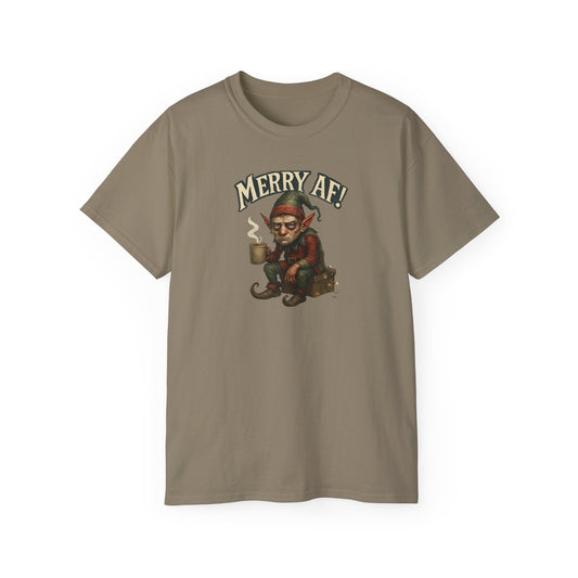 T‑Shirt — 'Merry AF' Vintage Grouchy Elf Christmas Tee
