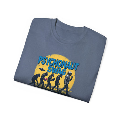 Psychonaut Evolution of Man Sunset, Unisex Tee, Retro Graphic T-Shirt, Music Festival Attire, Gift for Gamers, Casual Streetwear
