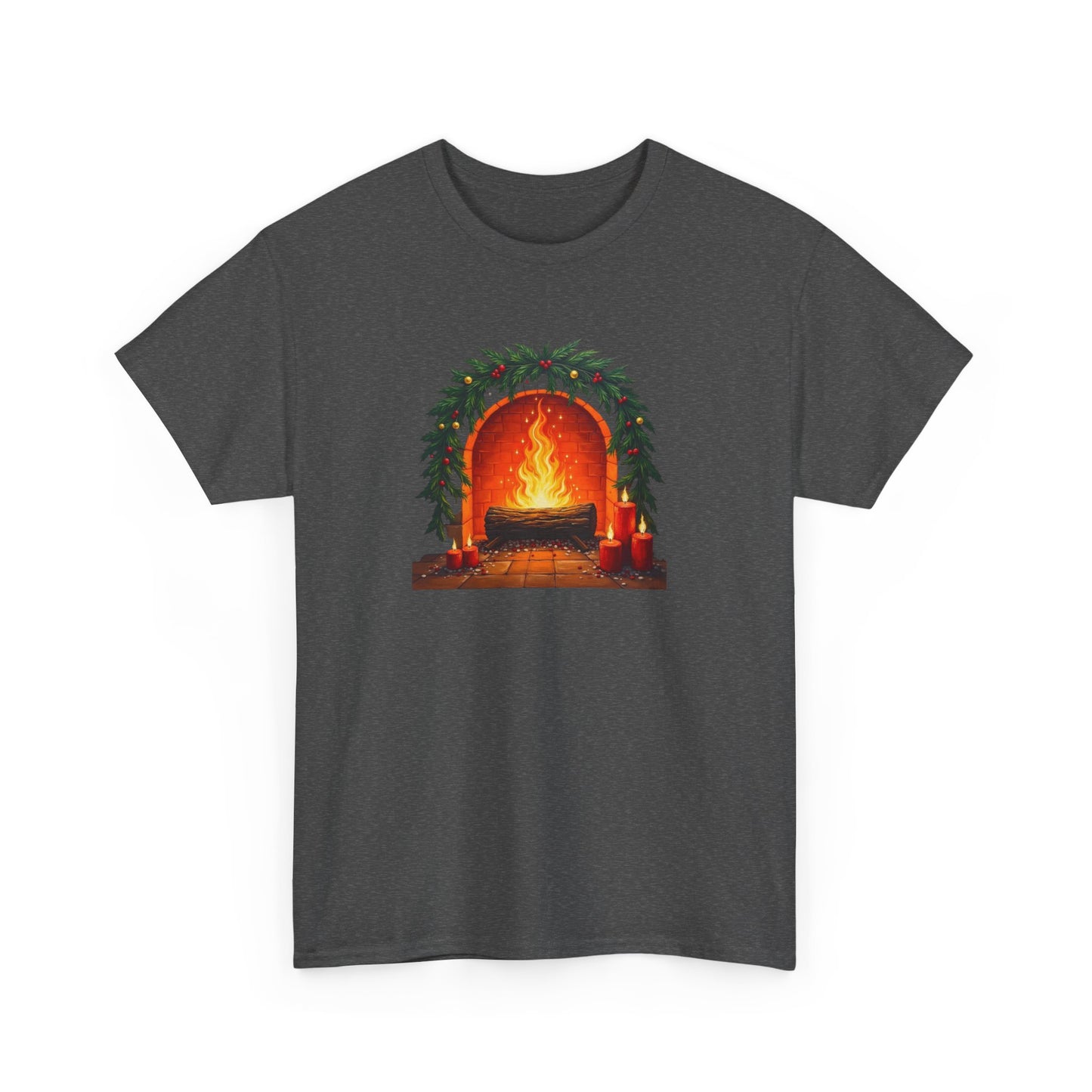 Cozy Holiday Fireplace T-Shirt — Vintage Log Fire Christmas Tee