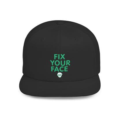 Fix Your Face-Leah, Flat Bill Snapback Cap, Trendy Snapback Hat, Funny Quote Hat, Casual Streetwear Cap, Unique Gift for Friends