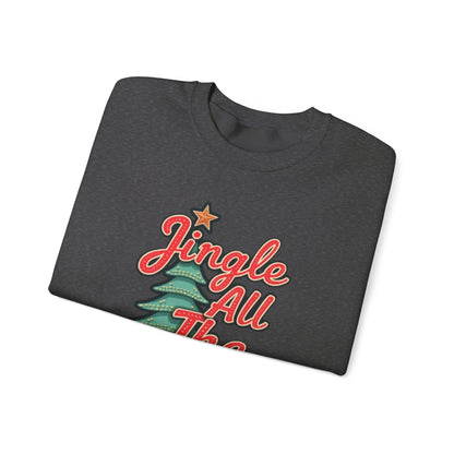 Christmas Sweatshirt — "Jingle All The Way" Retro Tree Holiday Crewneck