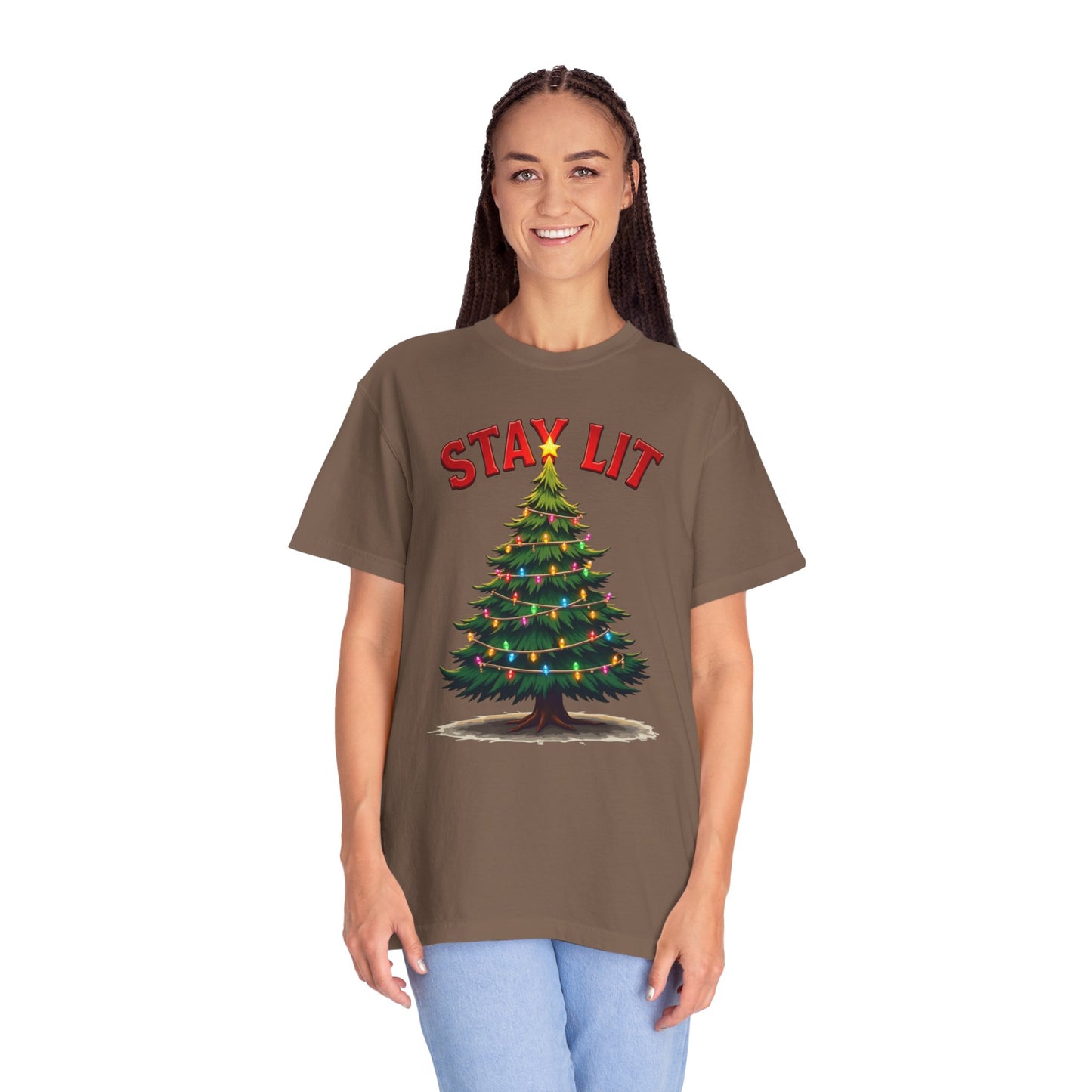 Stay Lit Christmas T-Shirt — Festive Holiday Tree Graphic Tee