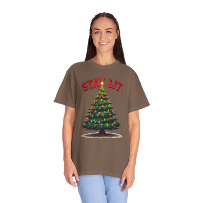 Stay Lit Christmas T-Shirt — Festive Holiday Tree Graphic Tee