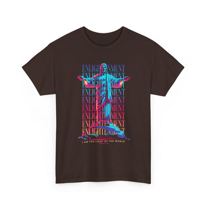 Enlightenment Tee — Neon Statue Graphic T-Shirt ("Entertainment" Text Design)
