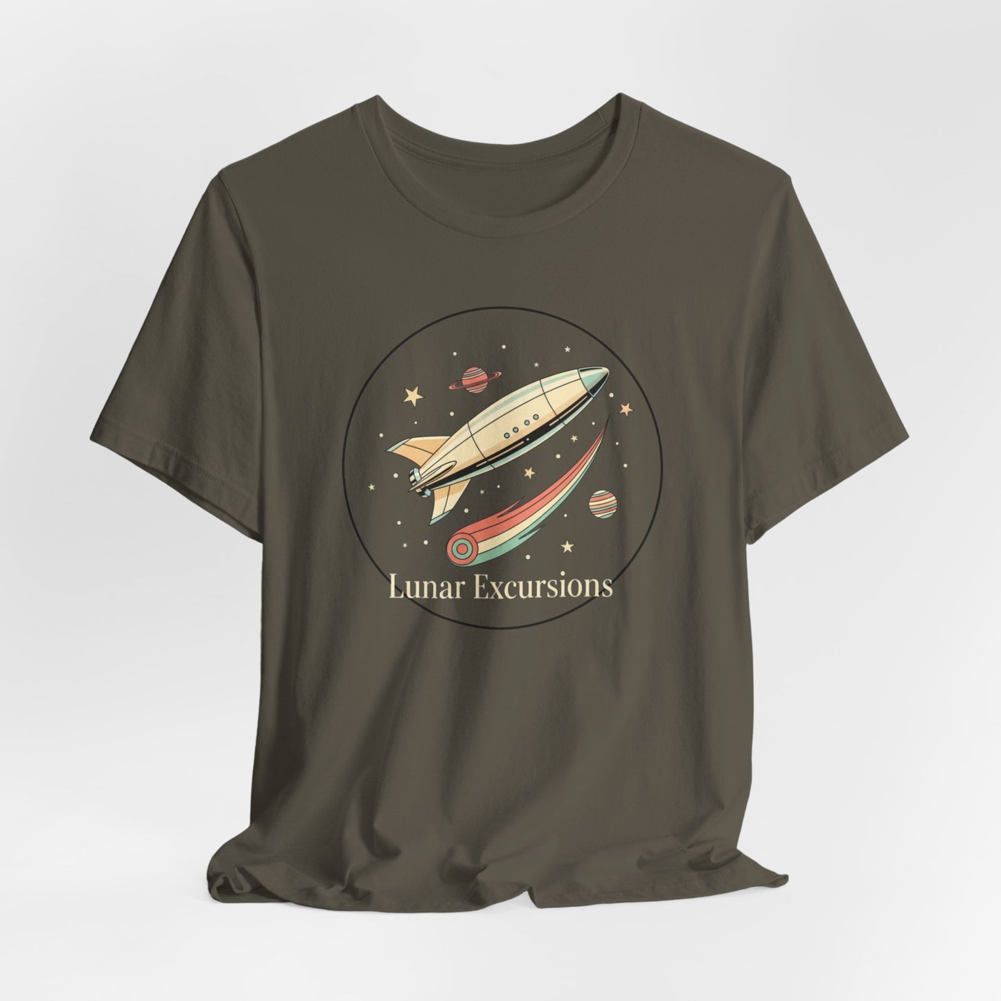 Lunar Excursion Rocket T‑Shirt — Retro Space Graphic Tee