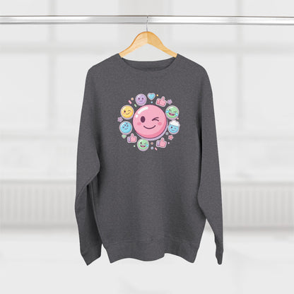 Emoji Smile Crewneck Sweatshirt — Cute Winking Face & Icon Circle Design