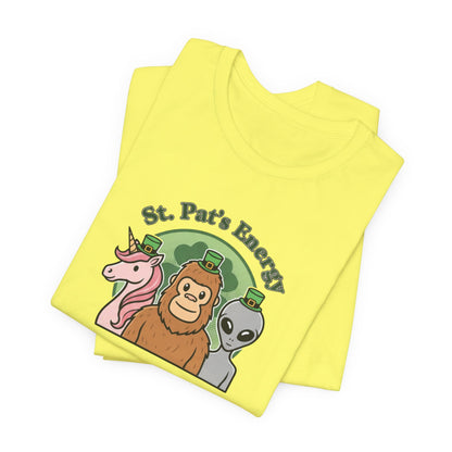 St. Pat’s Energy T‑Shirt — Unicorn, Bigfoot & Alien St. Patrick’s Day Tee