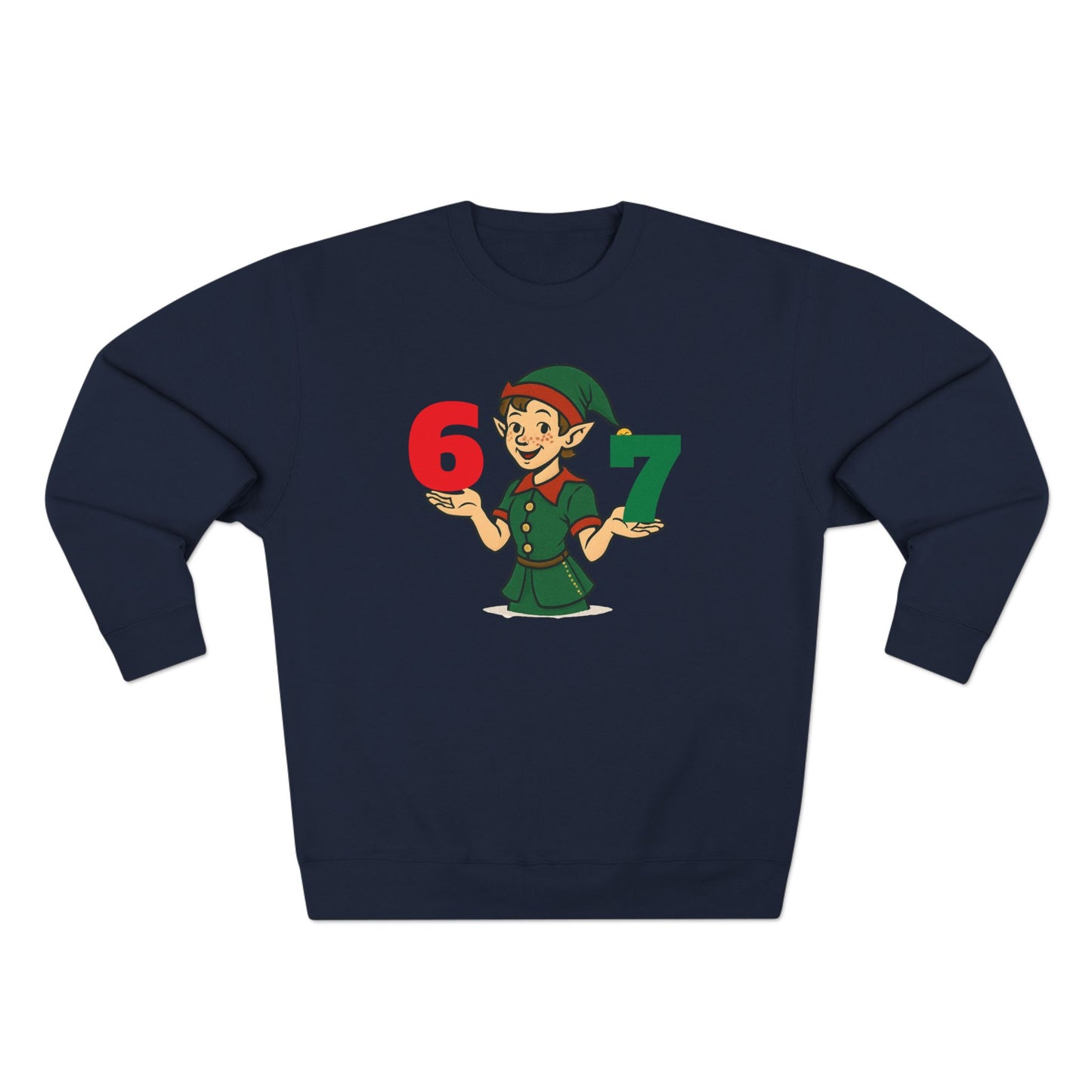 Elf Juggler six-seven  — Cute Holiday Elf Holding 6 & 7 Christmas Crewneck