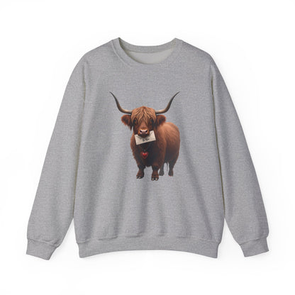 Highland Cow with Valentine, Unisex Heavy Blend™ Crewneck Sweatshirt