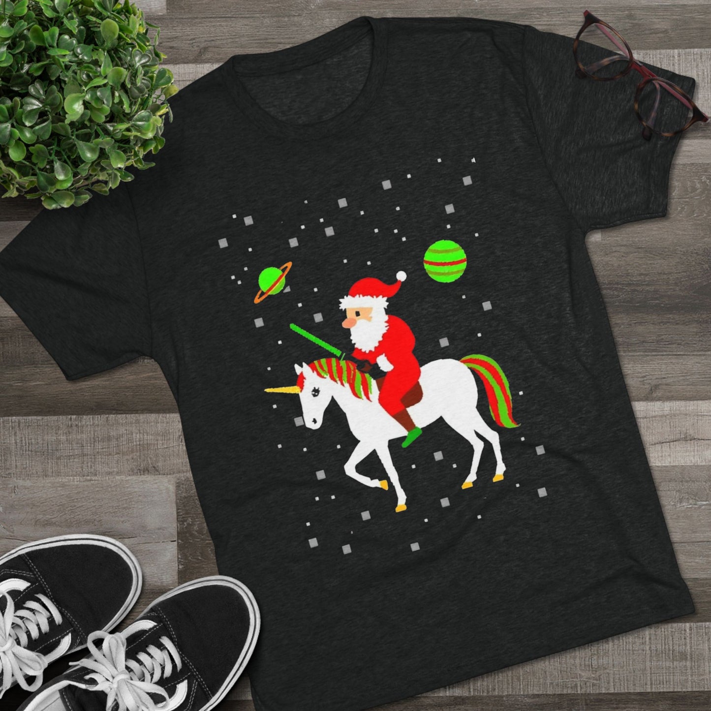 Christmas Space Santa Riding Unicorn T‑Shirt