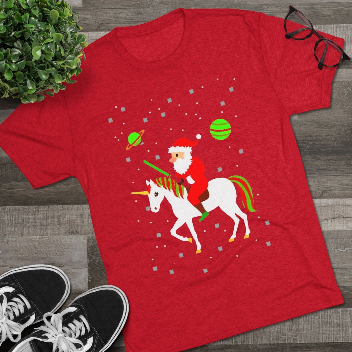 Christmas Space Santa Riding Unicorn T‑Shirt