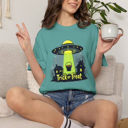 Halloween UFO Trick or Treat T-Shirt — Alien Abduction Spooky Tee