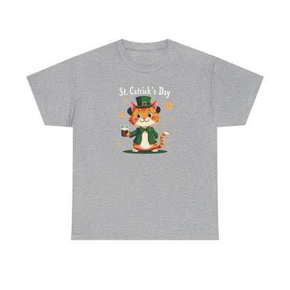 St. Patrick’s Day Cat T-Shirt — Cute Leprechaun Kitty with Beer