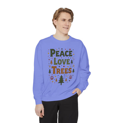 Peace Love Trees Sweatshirt — Eco Holiday Tree Graphic Sweatshirt