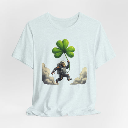 Astronaut Chimp T-Shirt — Floating in Clouds with Shamrock