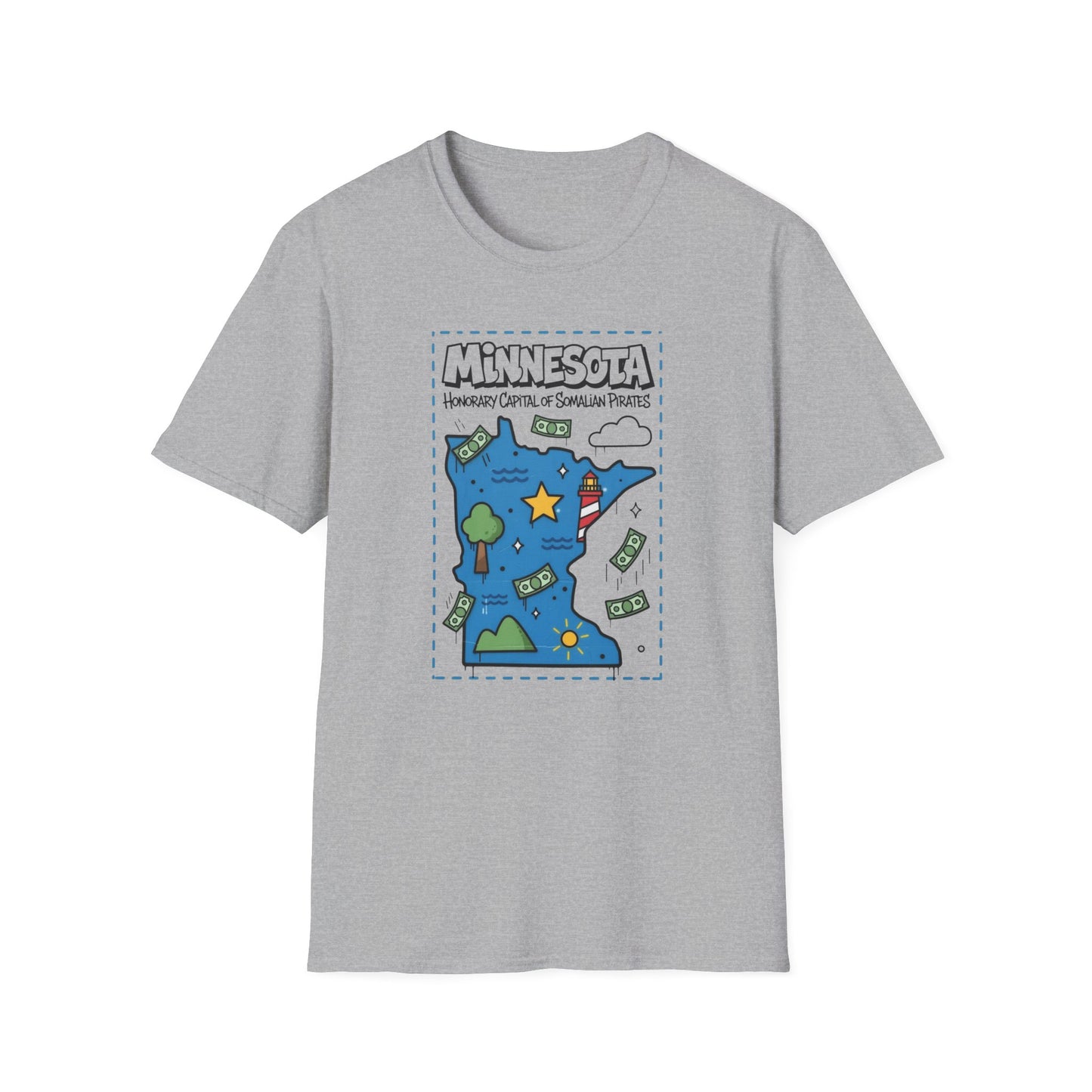 Minnesota Map of Piracy Graphic T-Shirt — Cute State Landmark Tee ("Minnesota")