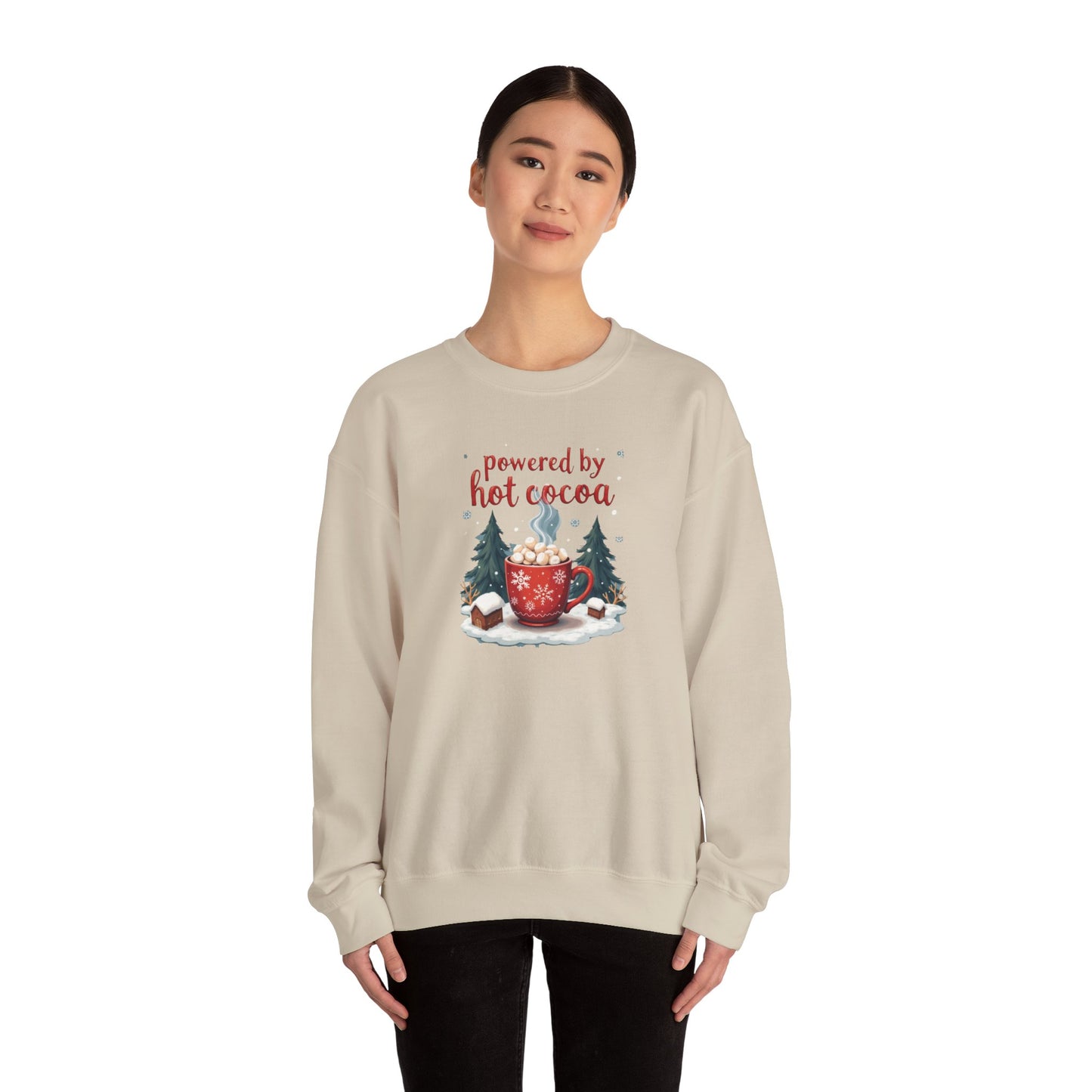 Crewneck Sweatshirt - "Powered by Hot Cocoa" Winter Graphic