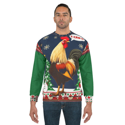 Rooster Christmas Sweatshirt — Funny "F-CAW-F!" Holiday Pullover