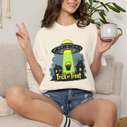 Halloween UFO Trick or Treat T-Shirt — Alien Abduction Spooky Tee