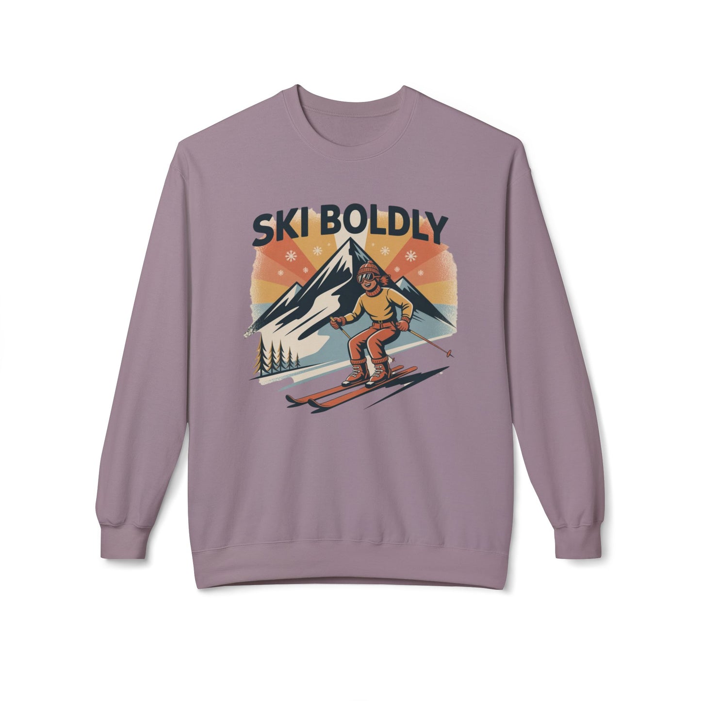 Ski Boldly Crewneck Sweatshirt – Vintage Mountain Skiing Graphic