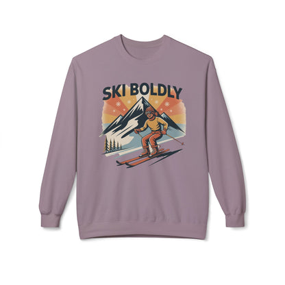 Ski Boldly Crewneck Sweatshirt – Vintage Mountain Skiing Graphic