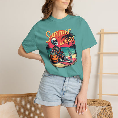 T-Shirt — "Summerween" Beach Skeleton Halloween Graphic Tee
