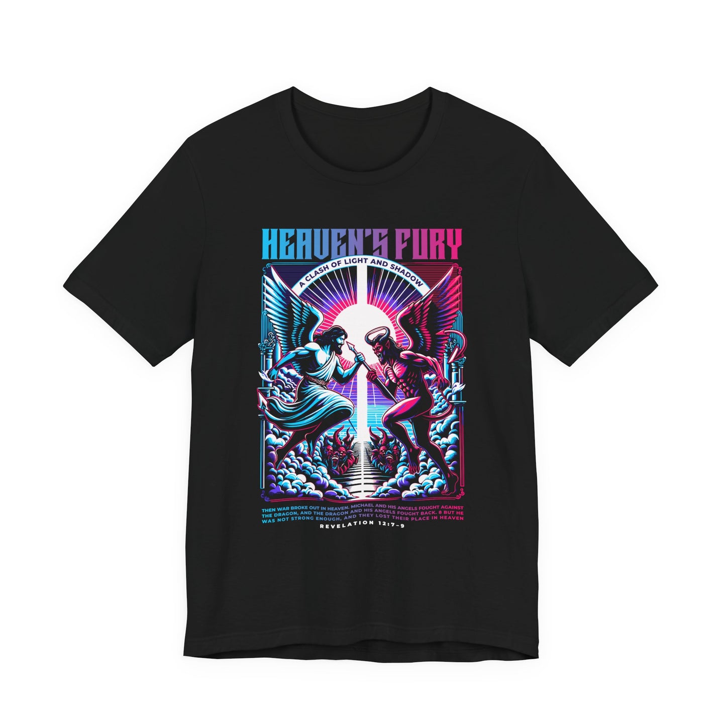 Heaven's Fury Graphic Tee — Neon Angel vs Demon Battle T-Shirt
