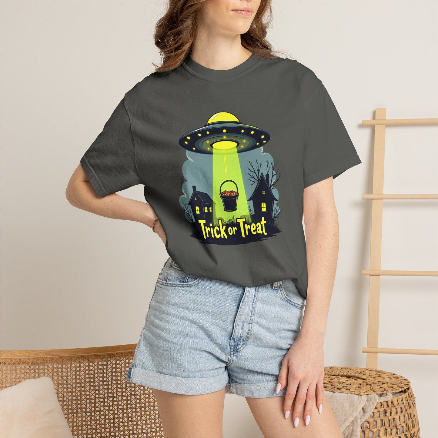 Halloween UFO Trick or Treat T-Shirt — Alien Abduction Spooky Tee