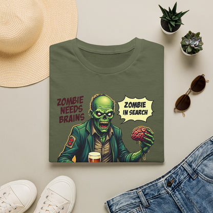 Zombie Needs Brains T-Shirt – Retro Comic Horror Graphic Tee