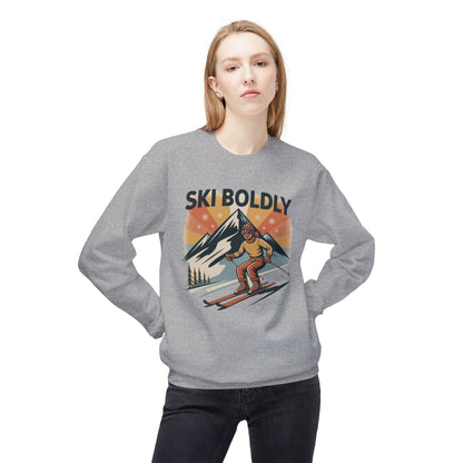 Ski Boldly Crewneck Sweatshirt – Vintage Mountain Skiing Graphic