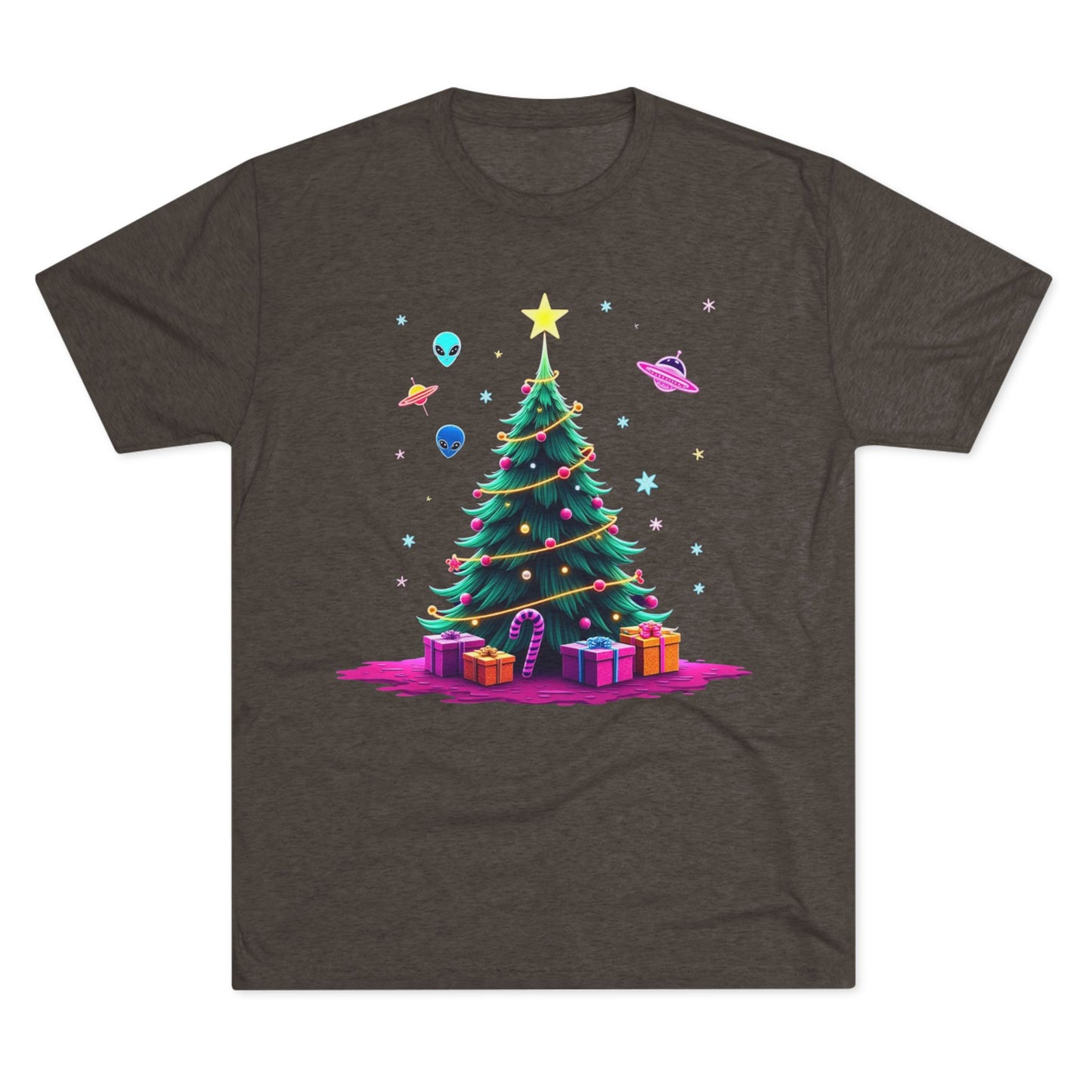 Alien visitors Christmas tree, Unisex Tri-Blend Crew Tee