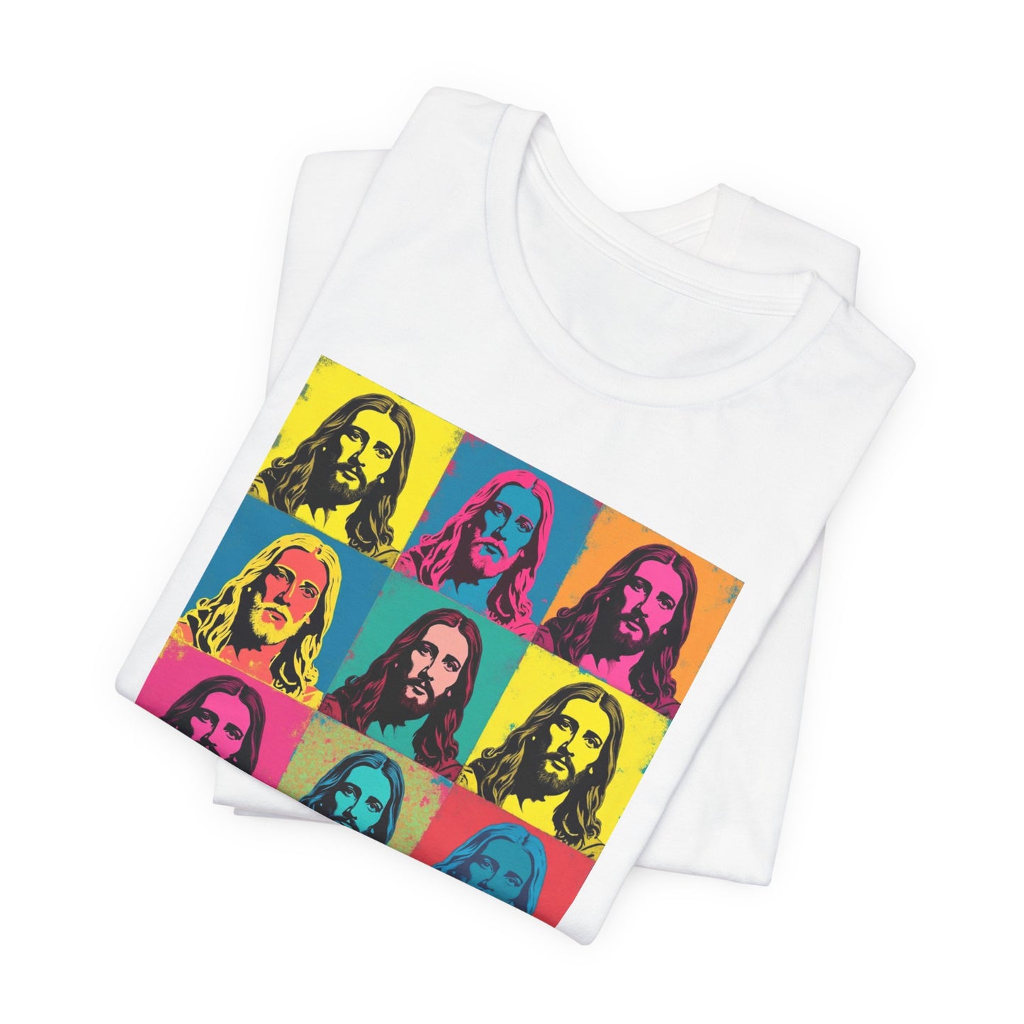 Jesus, Pop Art T-Shirt — Retro Colorful Nine-Panel Graphic Tee