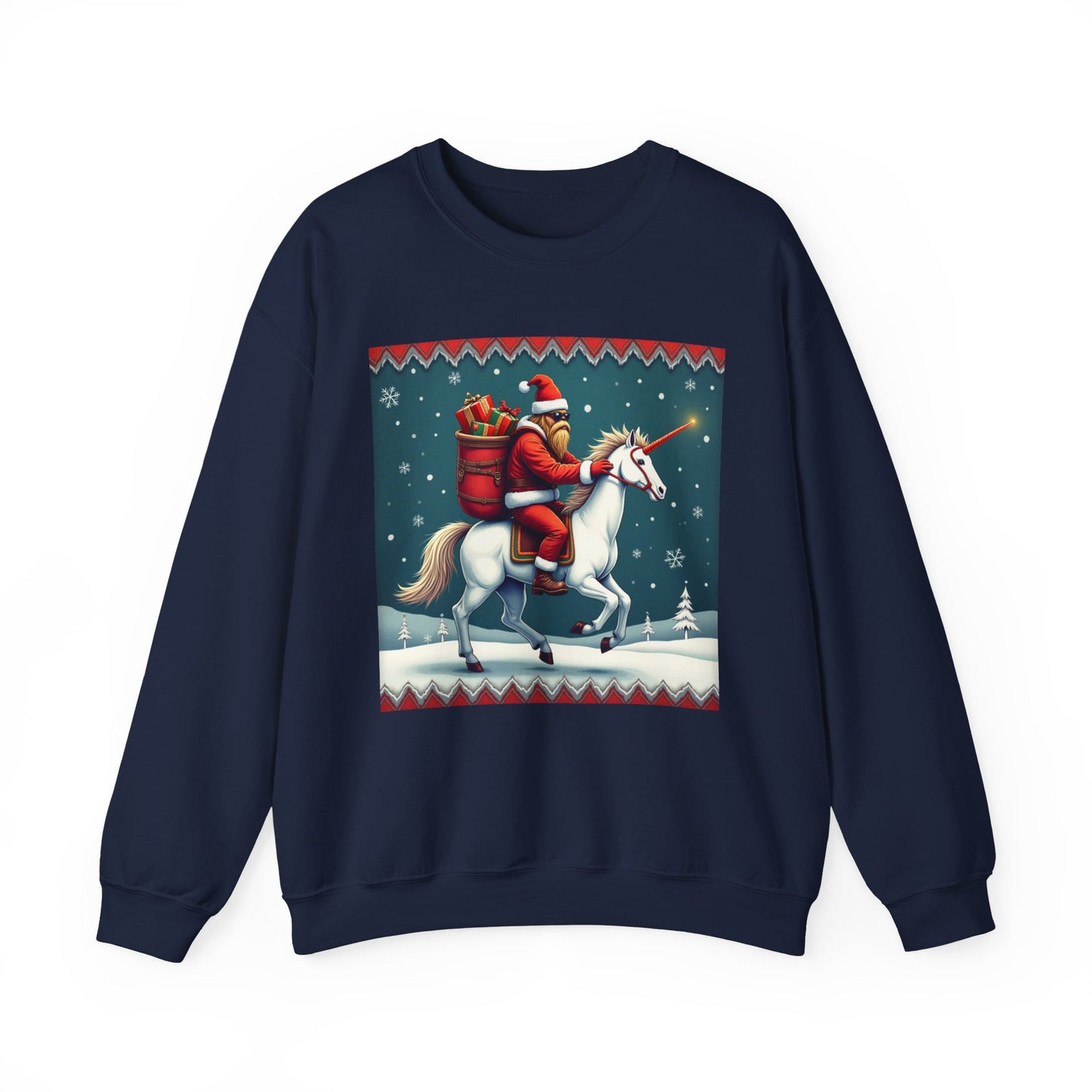 Santa Squatch on Unicorn, Unisex Heavy Blend™ Crewneck Sweatshirt