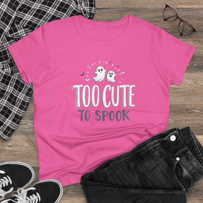 Too Cute to Spook Women's Cotton Tee, Halloween T-Shirt, Ghostly Graphic Tee, Casual Fall Apparel, Fun Halloween Outfit