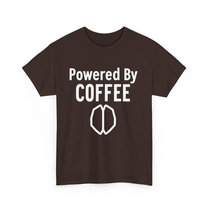 Powered By Coffee Unisex Heavy Cotton Tee, Funny Coffee Lover Shirt, Gift for Barista, Casual Wear, Perfect for Birthdays, Everyday Use - Psychonaut Swag