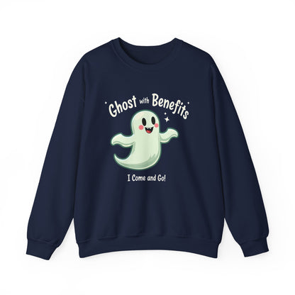 Ghost with Benefits Crewneck Sweatshirt — Cute Halloween Ghost Graphic