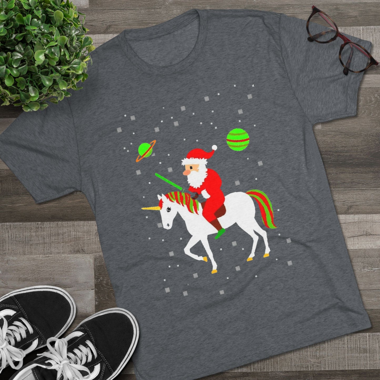 Christmas Space Santa Riding Unicorn T‑Shirt