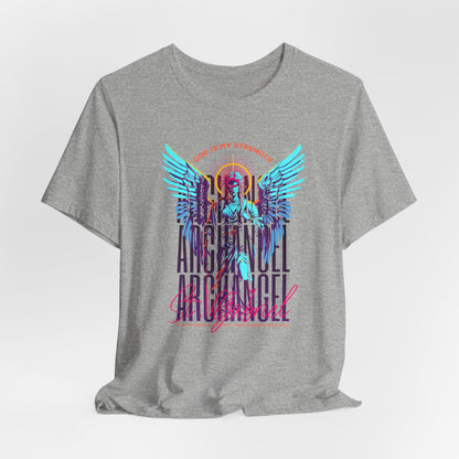 St. Gabriel Angel Tee — "God Is My Strength" Neon Graphic T-Shirt