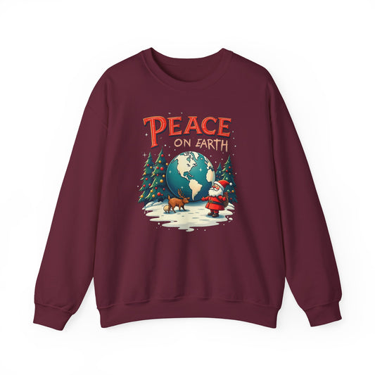 Peace on Earth Sweatshirt — Vintage Santa & Globe Christmas Crewneck