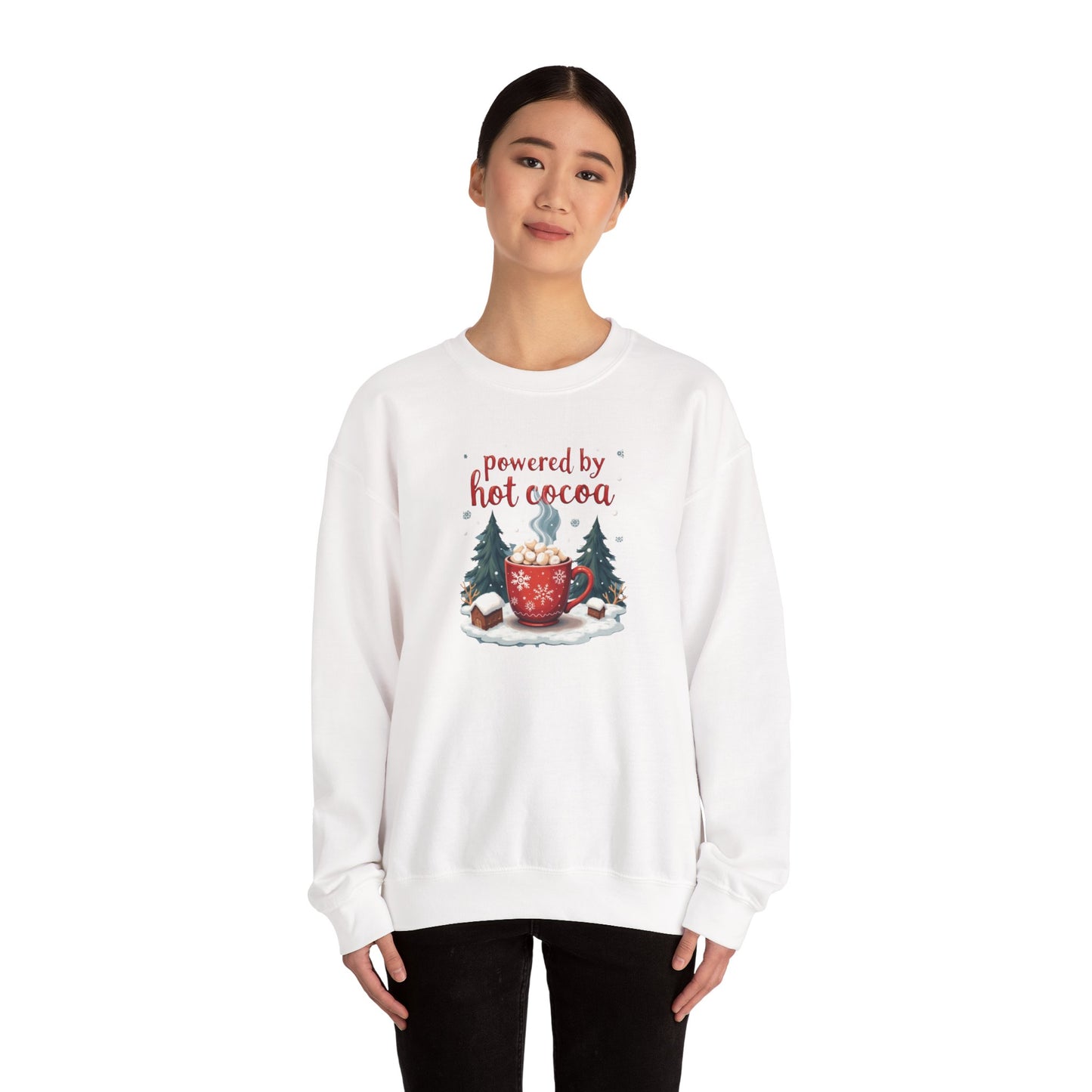 Crewneck Sweatshirt - "Powered by Hot Cocoa" Winter Graphic