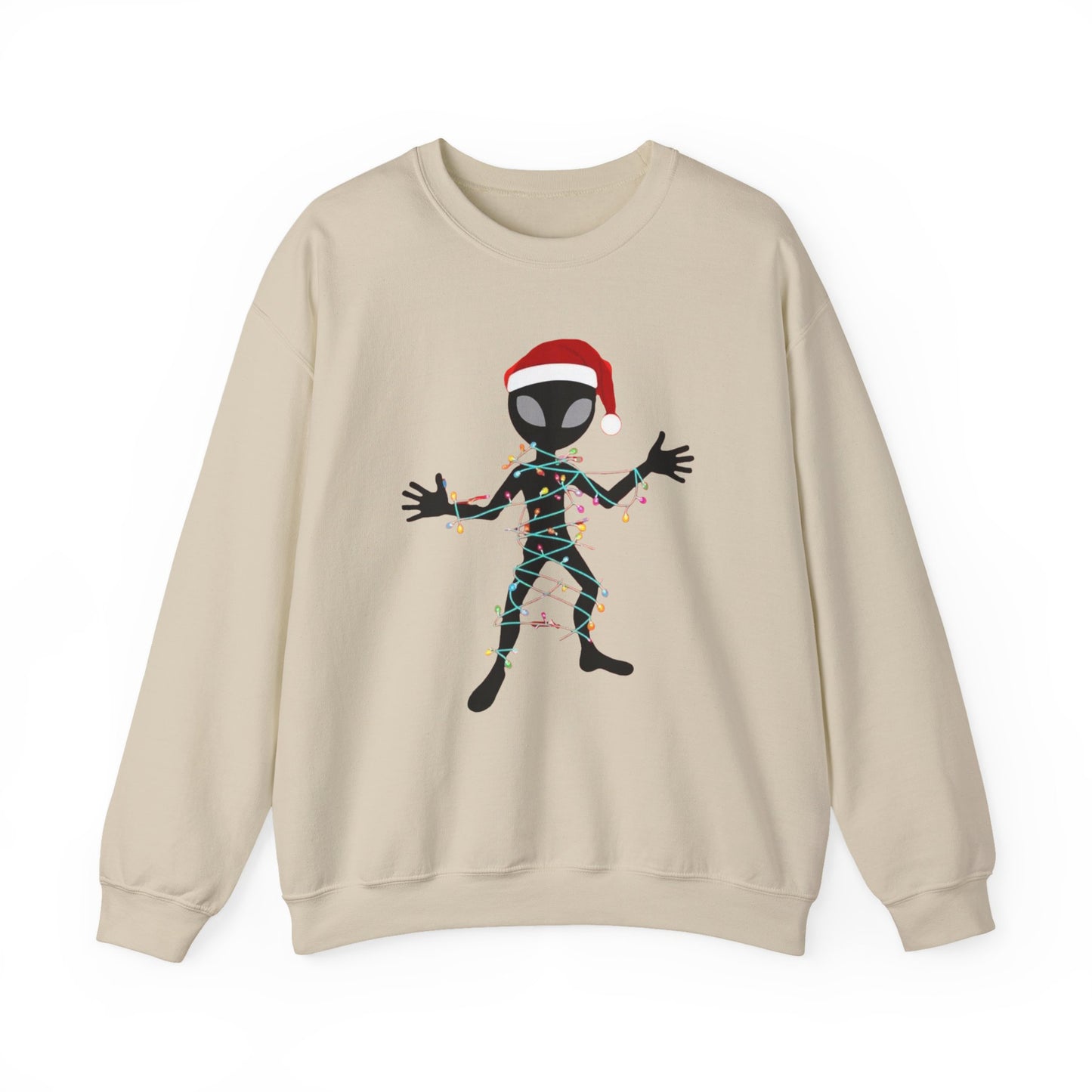 Alien Wrapped in Christmas Lights Sweatshirt — Holiday Ugly Sweater Tee