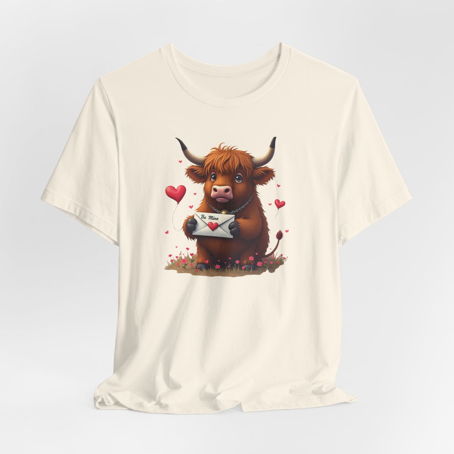 Valentine Highland Cow Tee — Cute Love Letter Bull Shirt