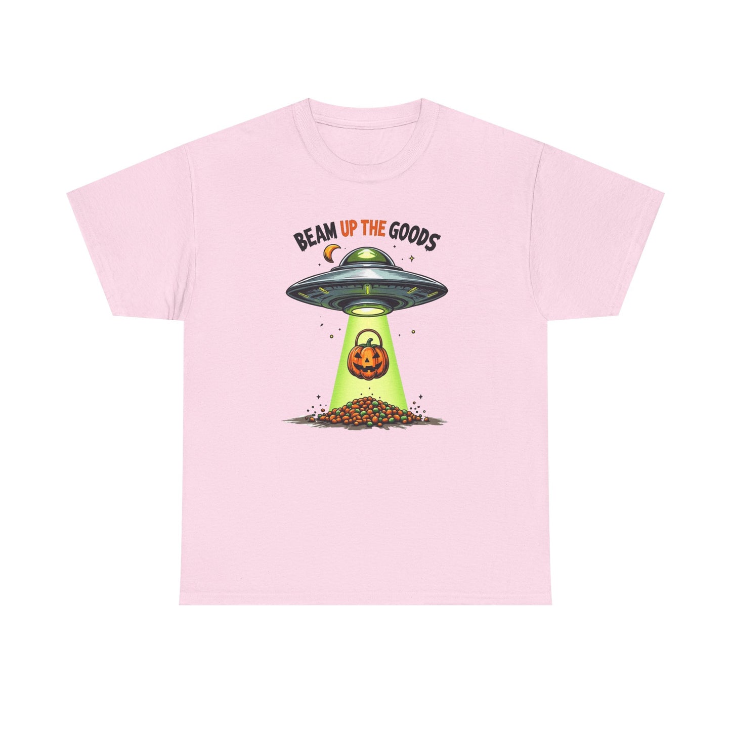 Halloween UFO T-Shirt — "Beam Up The Goods" Pumpkin Candy Abduction Tee