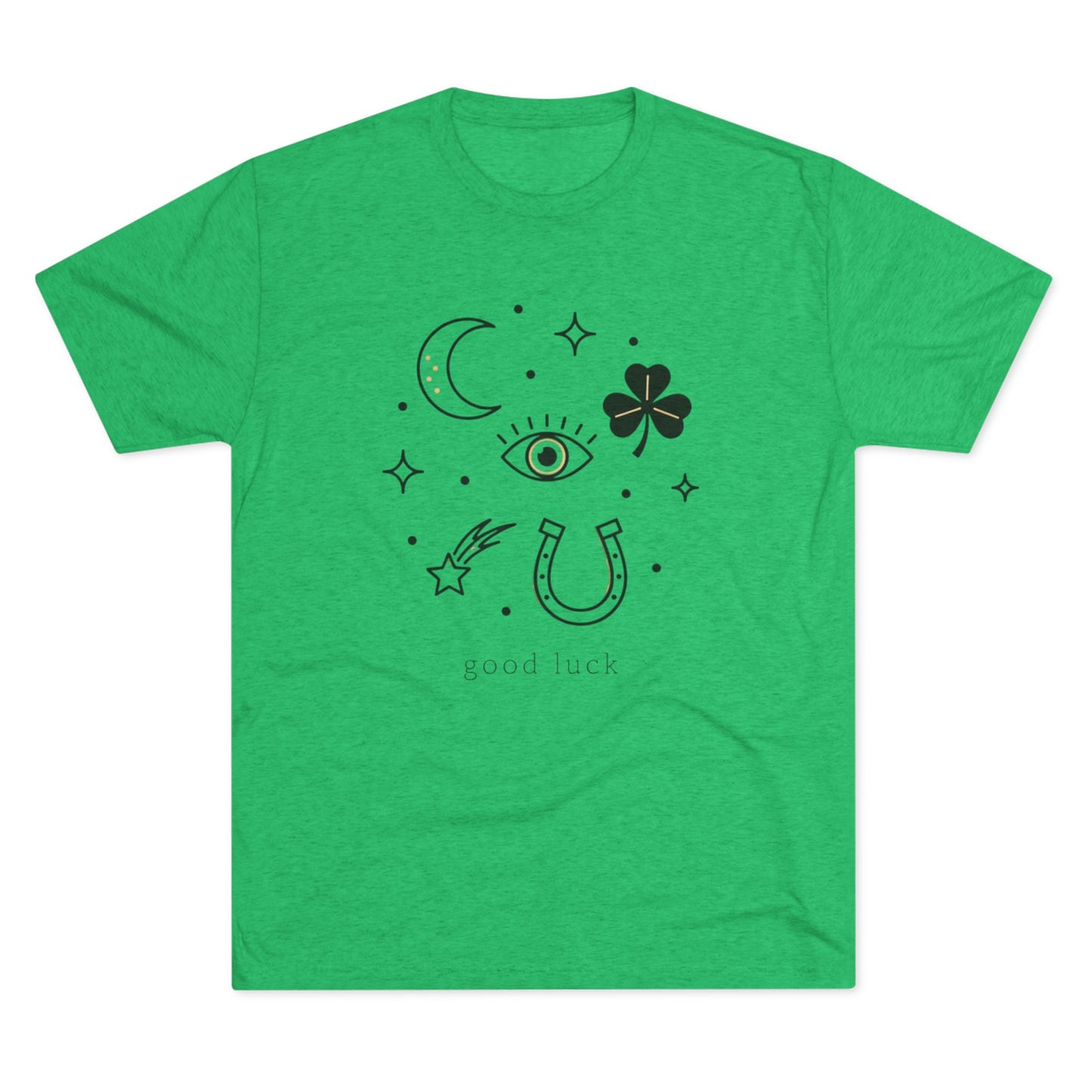 Good Luck Symbols Tee — Minimal Mystic Crescent, Eye, Horseshoe & Clover Graphic Shirt