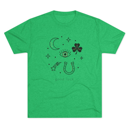 Good Luck Symbols Tee — Minimal Mystic Crescent, Eye, Horseshoe & Clover Graphic Shirt