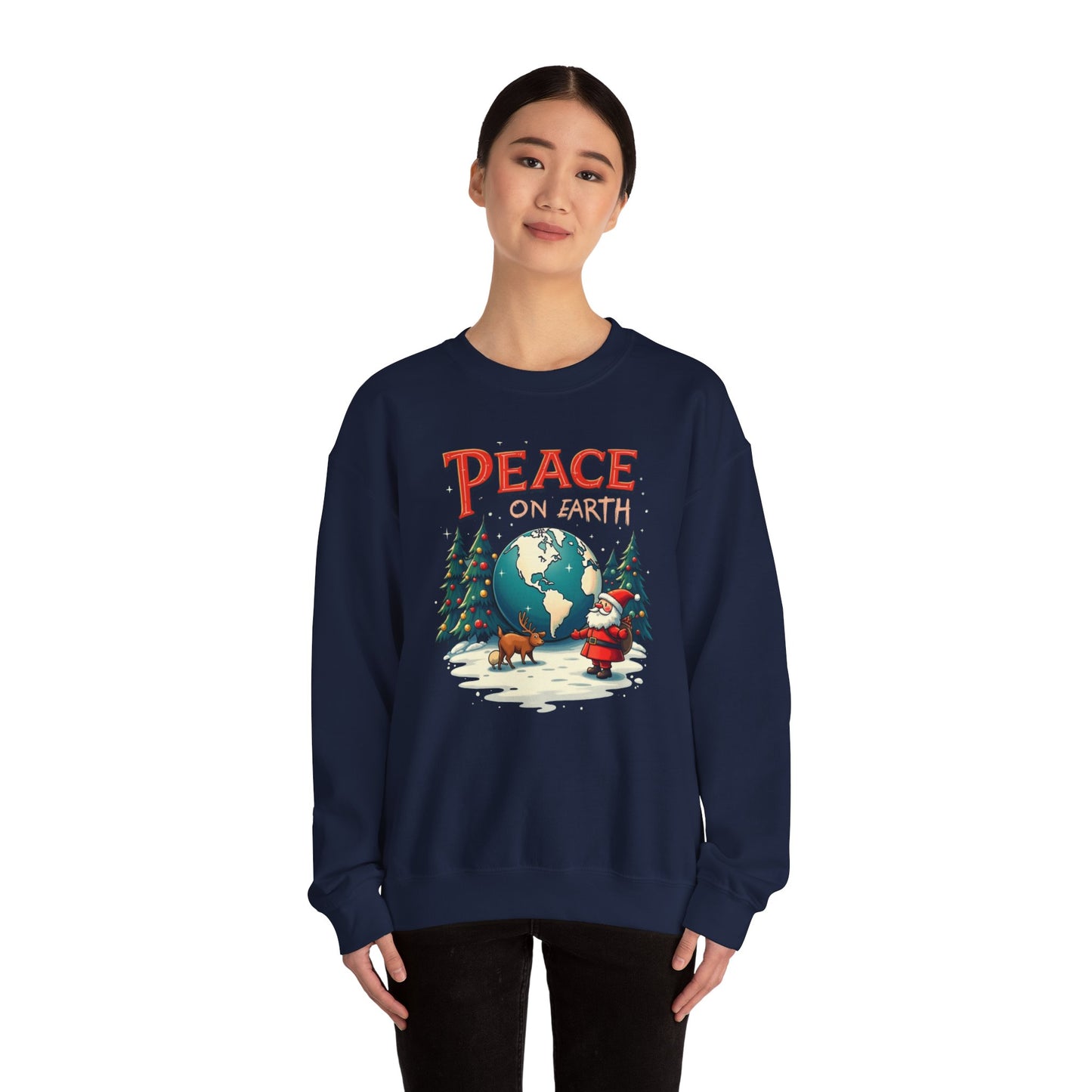 Peace on Earth Sweatshirt — Vintage Santa & Globe Christmas Crewneck