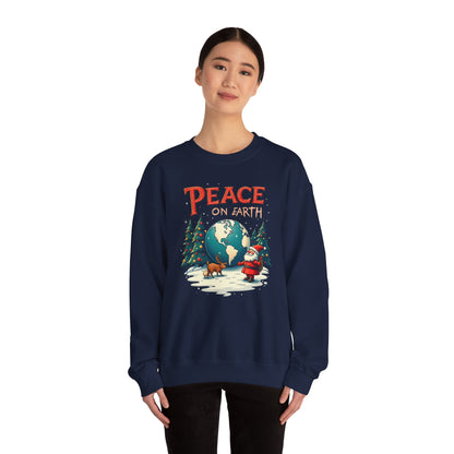 Peace on Earth Sweatshirt — Vintage Santa & Globe Christmas Crewneck