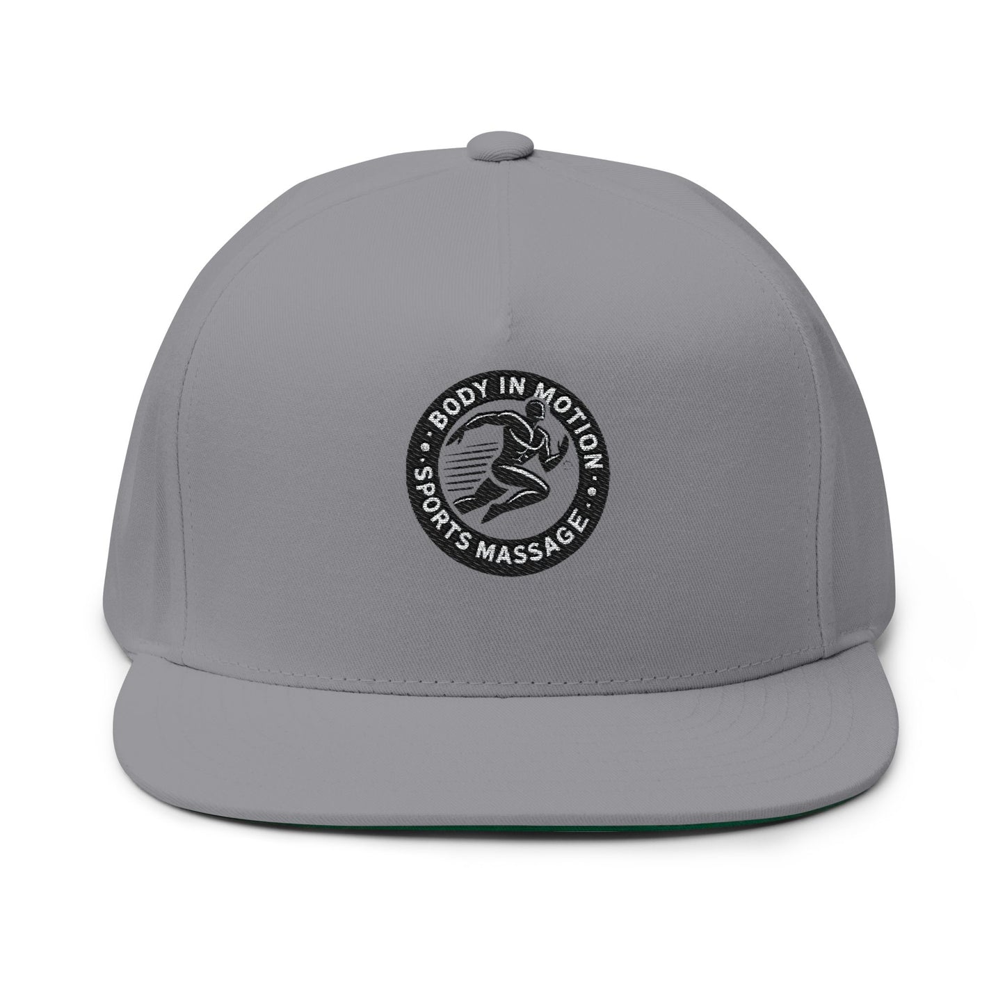 Sports Massage, Embroidered Flat Bill Cap — 'Body in Motion Sports Massage' Logo Snapback