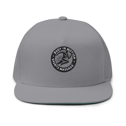 Sports Massage, Embroidered Flat Bill Cap — 'Body in Motion Sports Massage' Logo Snapback