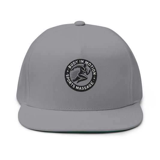 Sports Massage, Embroidered Flat Bill Cap — 'Body in Motion Sports Massage' Logo Snapback